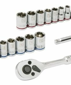 Kobalt Mechanics Tool Sets 20-Piece Standard (SAE) and Metric Combination Polished Chrome Mechanics Tool Set (1/4-in)