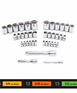 Kobalt Mechanics Tool Sets 64-Piece Standard (SAE) and Metric Combination Polished Chrome Mechanics Tool Set (1/4-in; 3/8-in; 1/2-in;) -Household Tools Shop 10409014