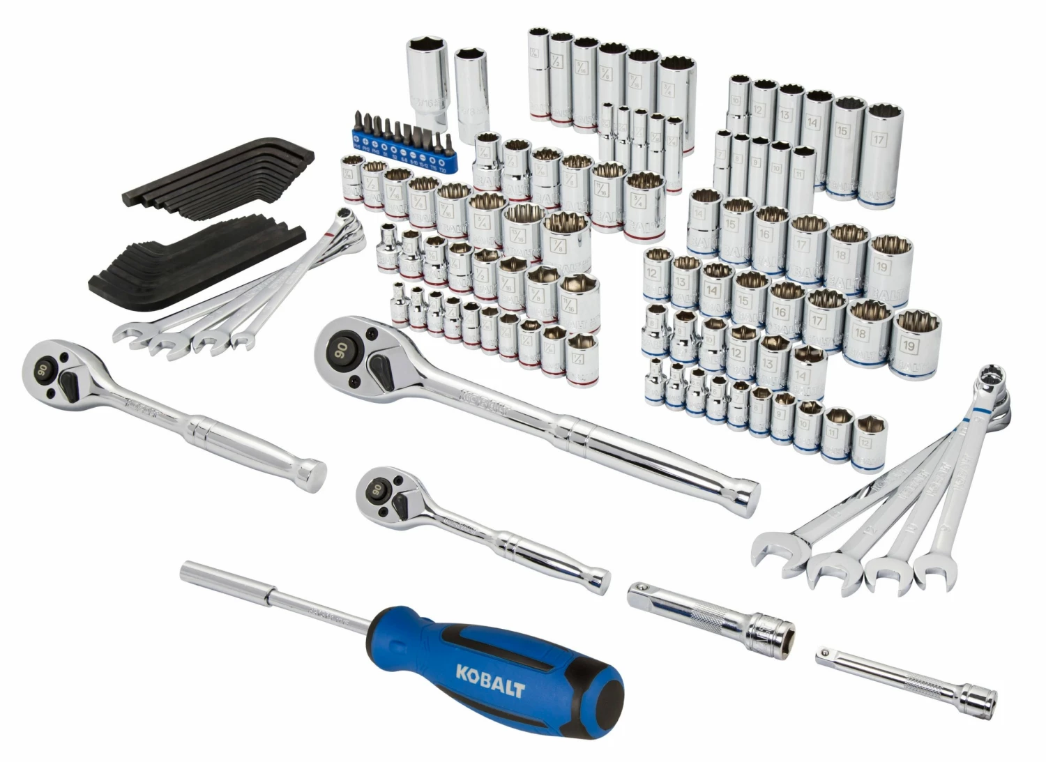Kobalt Mechanics Tool Sets 138-Piece Standard (SAE) and Metric Combination Polished Chrome Mechanics Tool Set (1/4-in; 3/8-in) 3 Kobalt Mechanics Tool Sets 138-Piece Standard (SAE) and Metric Combination Polished Chrome Mechanics Tool Set (1/4-in; 3/8-in) - Image 3