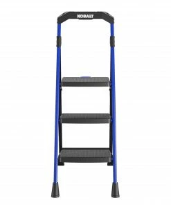 Kobalt Step Stools 3-Step 300-lb Capacity Black Steel Foldable Step Stool