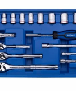 Kobalt Mechanics Tool Sets 250-Piece Standard (SAE) and Metric Combination Polished Chrome Mechanics Tool Set (1/4-in; 3/8-in) -Household Tools Shop 42702389 scaled