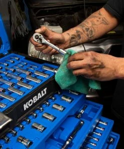 Kobalt Mechanics Tool Sets 250-Piece Standard (SAE) and Metric Combination Polished Chrome Mechanics Tool Set (1/4-in; 3/8-in) -Household Tools Shop 42702397 scaled