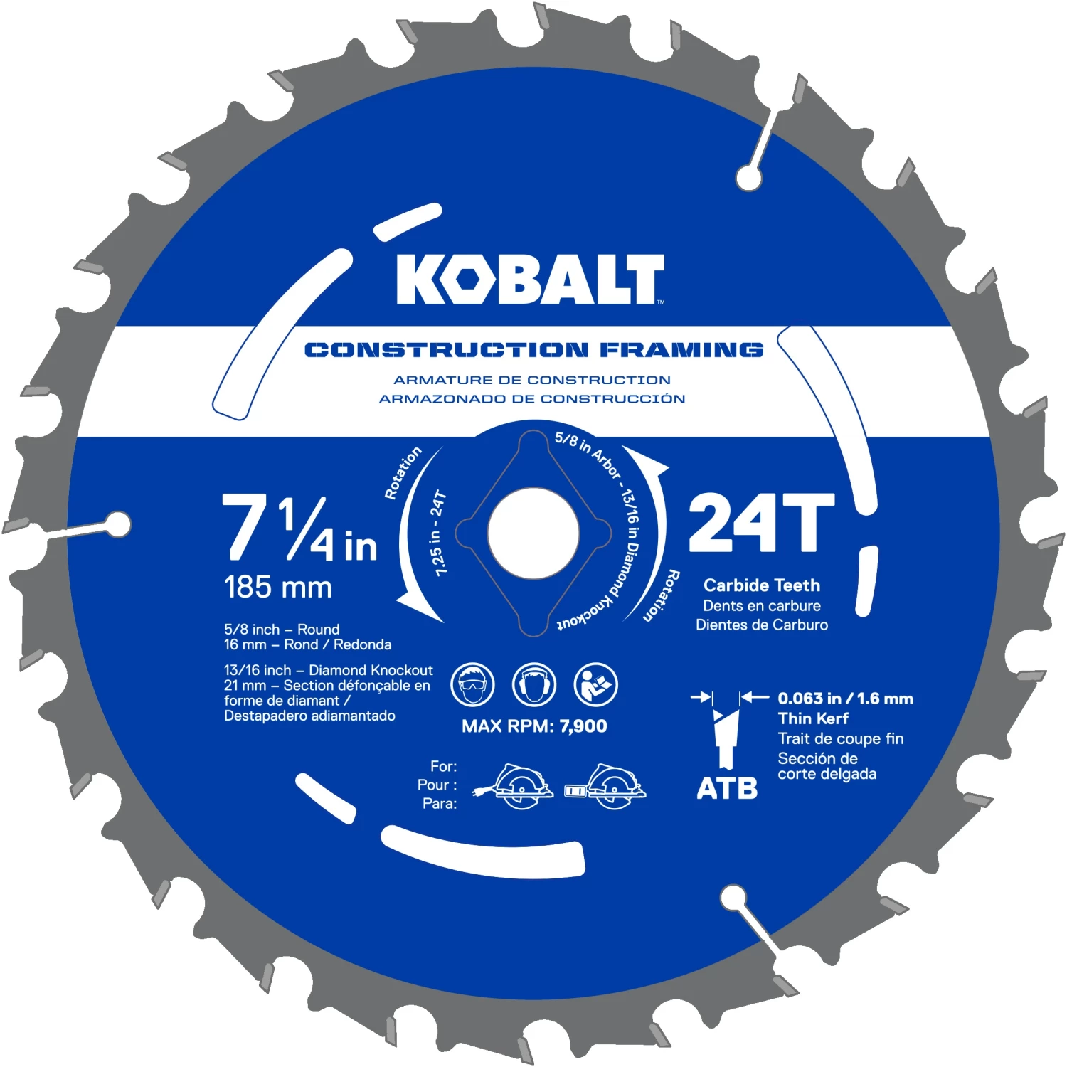 Kobalt Circular Saw Blades 7-1/4-in 24-Tooth Tungsten Carbide-tipped Steel Circular Saw Blade 1 Kobalt Circular Saw Blades 7-1/4-in 24-Tooth Tungsten Carbide-tipped Steel Circular Saw Blade