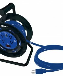Kobalt Extension Cord Accessories 4-Outlet KOBALT Black/Blue Cord Reel 2-USB w/80ft 14/3 SJTW Ext Cord -Household Tools Shop 44117356 scaled