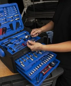 Kobalt Mechanics Tool Sets 243-Piece Standard (SAE) and Metric Combination Polished Chrome Mechanics Tool Set (1/4-in; 3/8-in) -Household Tools Shop 44474240 scaled