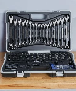 Kobalt Mechanics Tool Sets Universal 115-Piece Standard (SAE) and Metric Combination Matte Mechanics Tool Set (1/4-in; 3/8-in) -Household Tools Shop 45373527